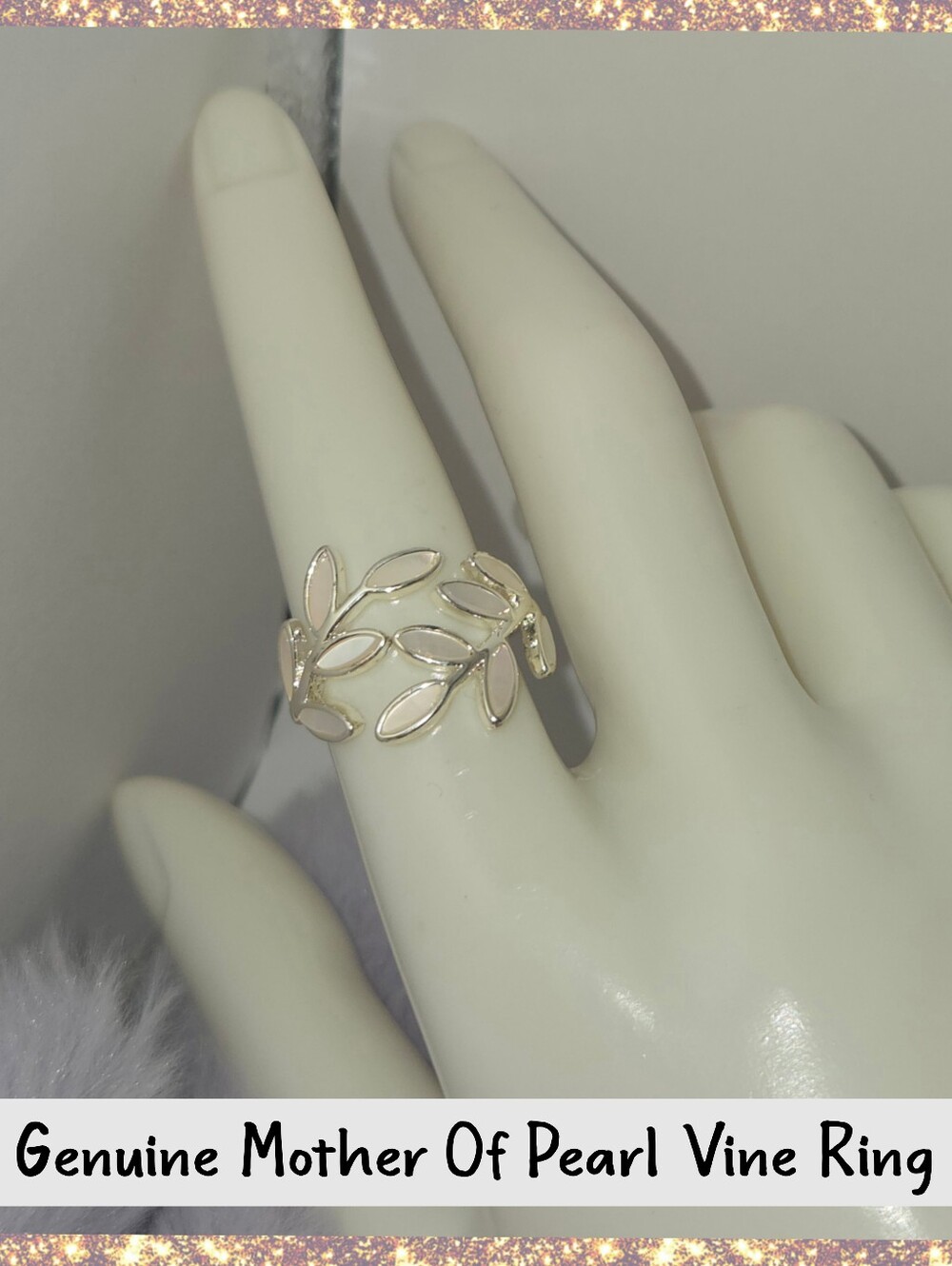 Pippa & Rawls Genuine Mother of Pearl 18kt White Gold Vine Ring